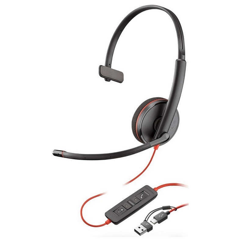 Гарнітура комп'ютерна моно On-ear Poly Blackwire 3210, USB-A, USB-C, всеспрямований, чорний