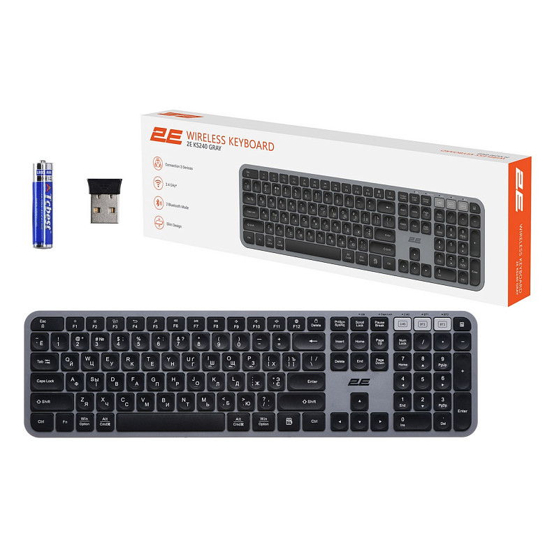 Клавіатура 2E KS240 WL BT Gray (2E-KS240WG)