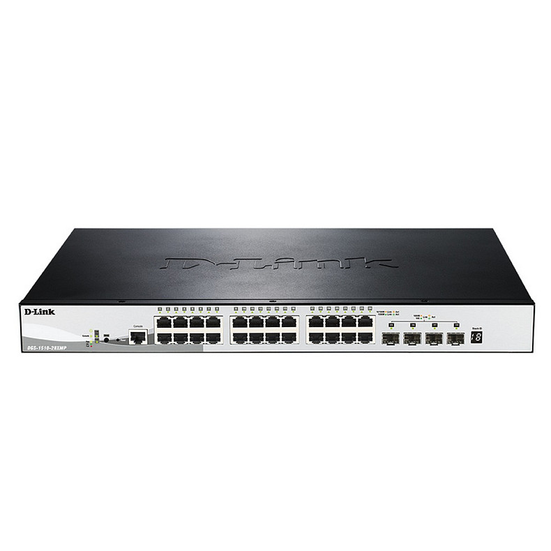 Комутатор D-Link DGS-1510-28XMP 24xGE PoE, 4xSFP+, SmartPro