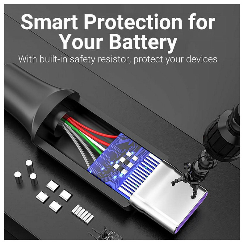 Кабель USB 2.0 AM-Type-C M, 0.5 м, 5.0A, (25W) PVC чорний Vention