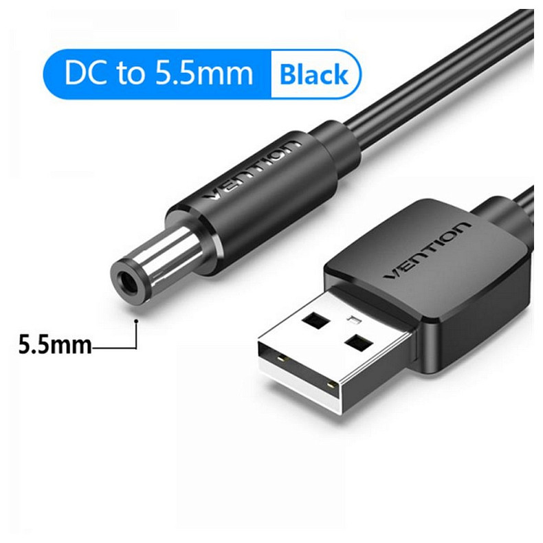 Кабель Vention USB - DC (M/M), 5.5 мм, 1.5 м, Black (CEYBG)