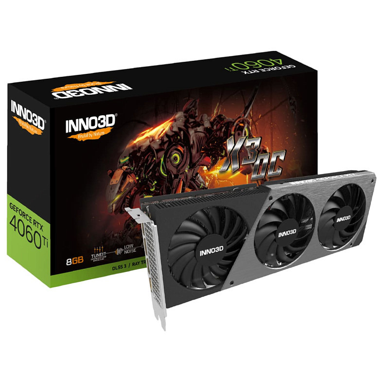 Відеокарта GeForce RTX4060 Ti Inno3D X3 OC, 8GB GDDR6, 128bit, PCI Express 4.0 X8 (N406T3-08D6X-171153L)