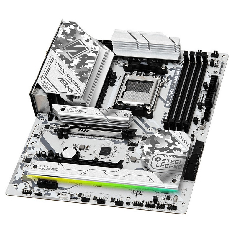 Материнская плата ASRock B650 Steel Legend WIFI (AM5/B650, 4*DDR5, 2xPCIex16, HDMI/DP, 4xSATAIII,3xM.2, 2.5GLan, ATX)