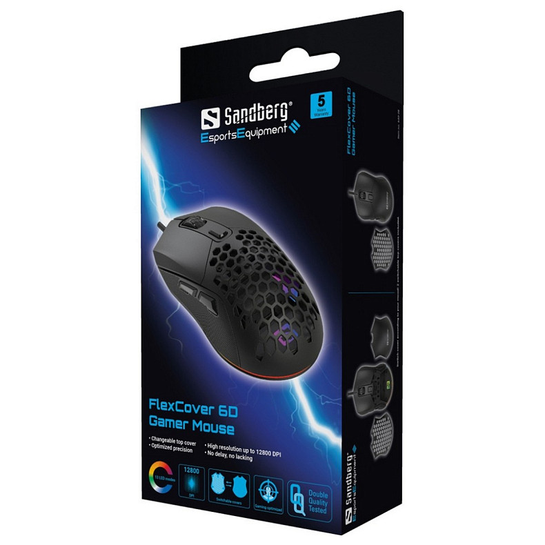 Мишка Sandberg FlexCover 6D Gamer Mouse RGB, ігрова, 12800 dpi., 6кн.Huano чорна