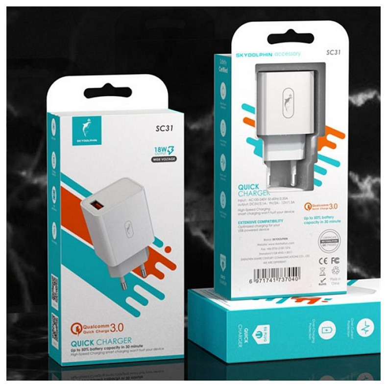 Зарядний пристрій SkyDolphin SC31 QC3.0 (1USB, 3.5A) White (SDMZP-000154)