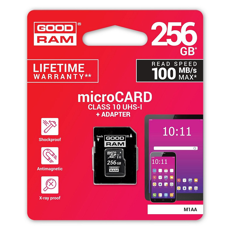 Карта памяти MicroSDXC 256GB UHS-I Class 10 Goodram + SD-adapter (M1AA-2560R12)