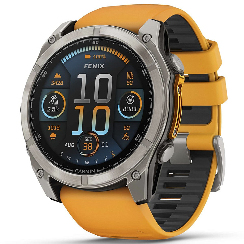 Спортивний годинник GARMIN Fenix 8 51mm AMOLED Sapphire Graphite DLC Titanium with Spark Orange Silicone Band