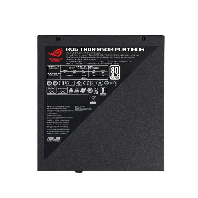 Блок питания ASUS ROG THOR (850W), 80+ Platinum, 135мм, 1xMB 24pin(20+4), 2xCPU 8pin(4+4)