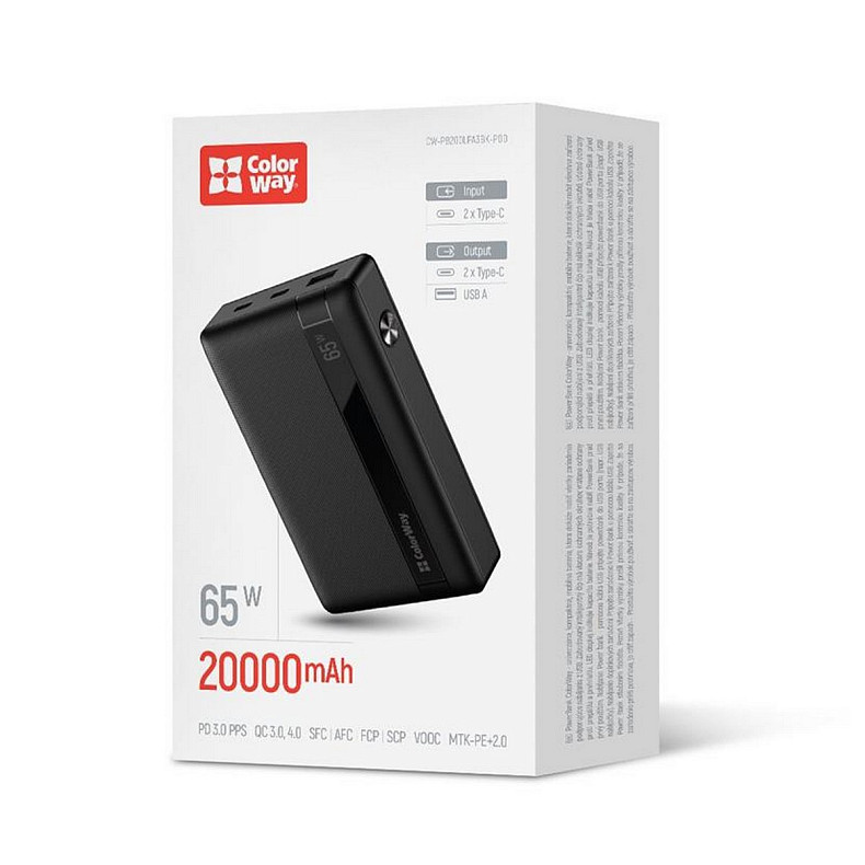 Універсальна мобільна батарея ColorWay Powerful 20000mAh Black (CW-PB200LPA3BK-PDD)