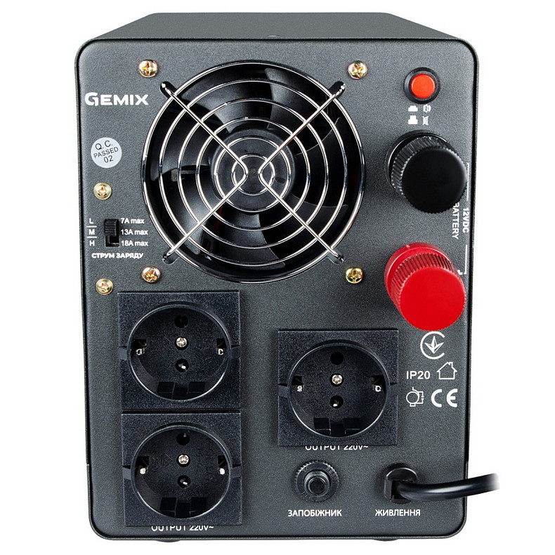 ИБП Gemix PSN-1200U, 1200VA/800W 12V/220V, 7/13/18A, 3*Schuko, без АКБ