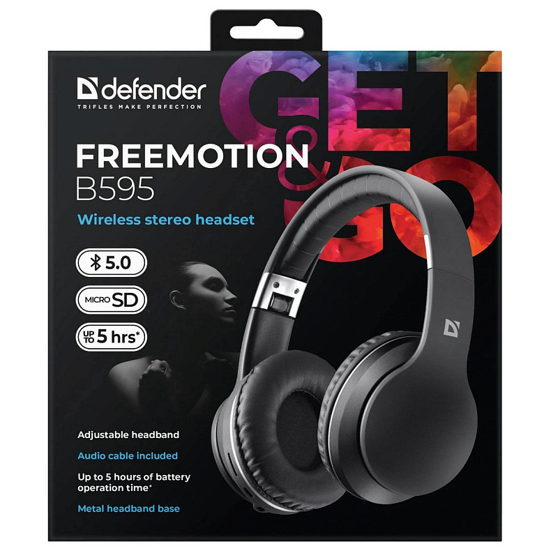 Наушники DEFENDER (63595)FreeMotion B595 черный, Bluetooth