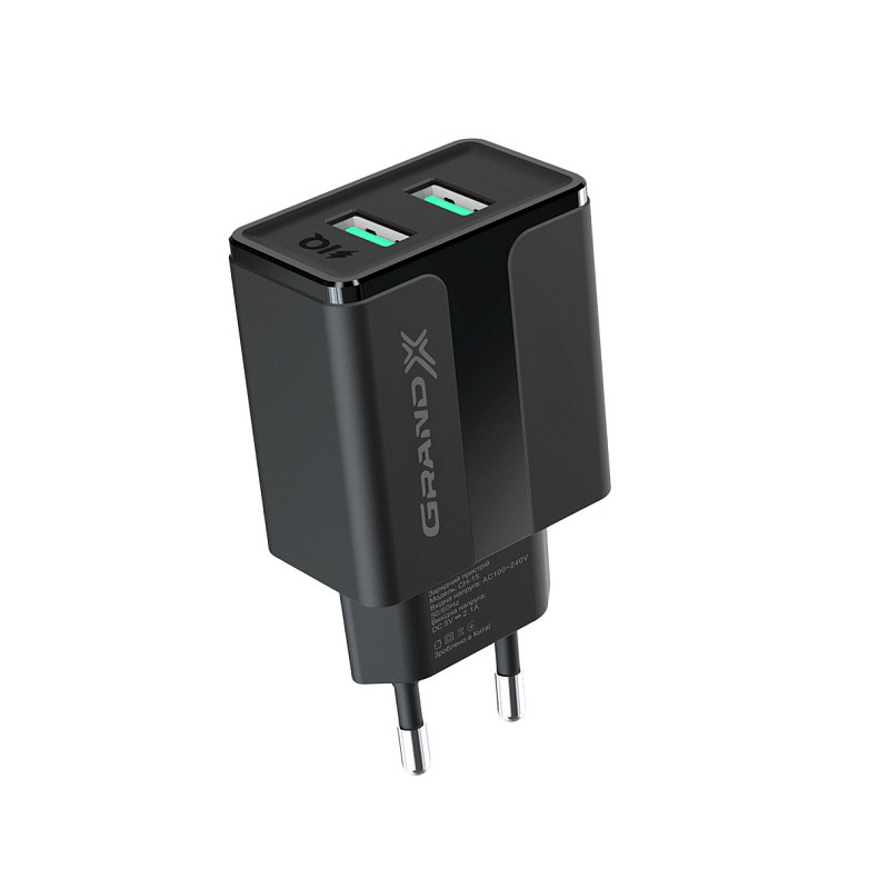Сетевое зарядное устройство Grand-X CH-15B (2xUSB 2.4A) Black