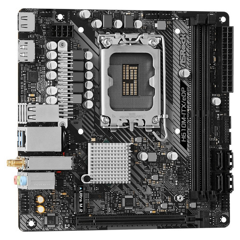 Материнська плата ASRock H610M-ITX/eDP (1700/H610, 2*DDR4, PCIex16, HDMI/DP/eDP, 4xSATAІІІ, M.2, GLan, 7.1ch, miniITX)