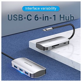 Хаб USB 3.1 Type-C -> 3хUSB 3.0/SD/TF/PD 100W 6-in-1 Vention