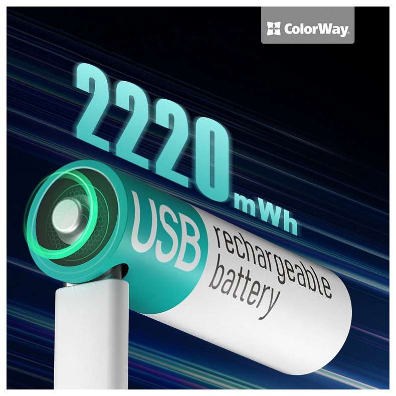 Аккумулятор USB-C ColorWay (CW-UBAA-10) AA/HR06 Li-Pol 2220 mAh BL 2шт