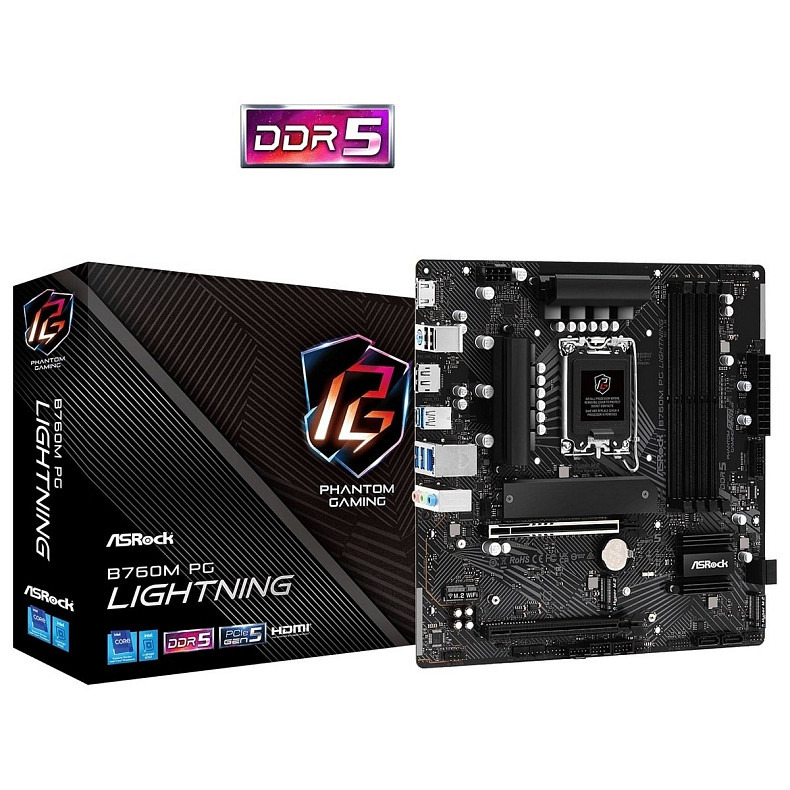 Материнська плата ASRock  B760M PG LIGHTNING s1700 B760 4xDDR5 M.2 HDMI DP mATX