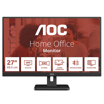 Монітор TFT 27" AOC Q27E3UAM, QHD, VA, 75Гц, DP, HDMI, USB-hub, колонки, чорний