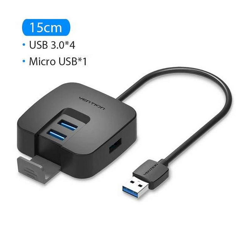 Хаб USB 3.0 -> 4xUSB 3.0 + MicroUSB чорний Vention