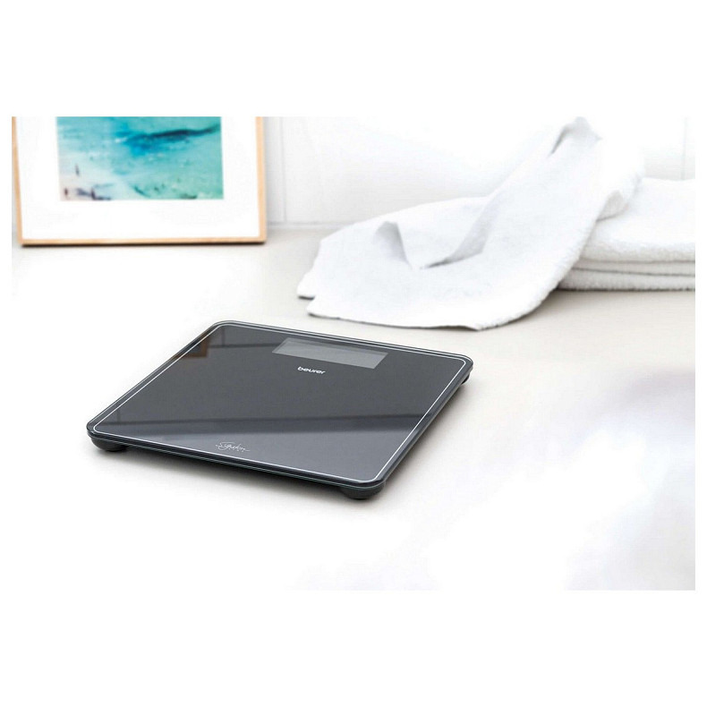 Ваги Beurer підлогові, 200кг, великий дисплей, АААx3 в комплекті, загартоване скло, білий