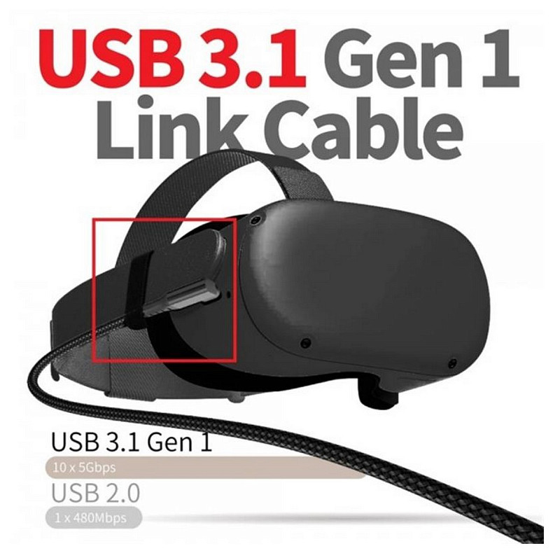 Кабель USB-Type-C Gtwin 90° Degrees Oculus Quest Gen2 Link VR USB 3.1 Gen1 5Gbps 3A 6m Black (100500