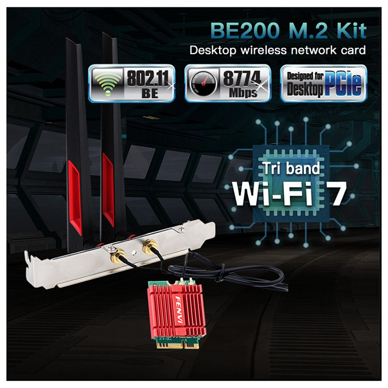 Беспроводной адаптер Fenvi FV-BE200NG Wi-Fi 7, Bluetooth 5.4 Tri-band 2.4G/5G/6GHz