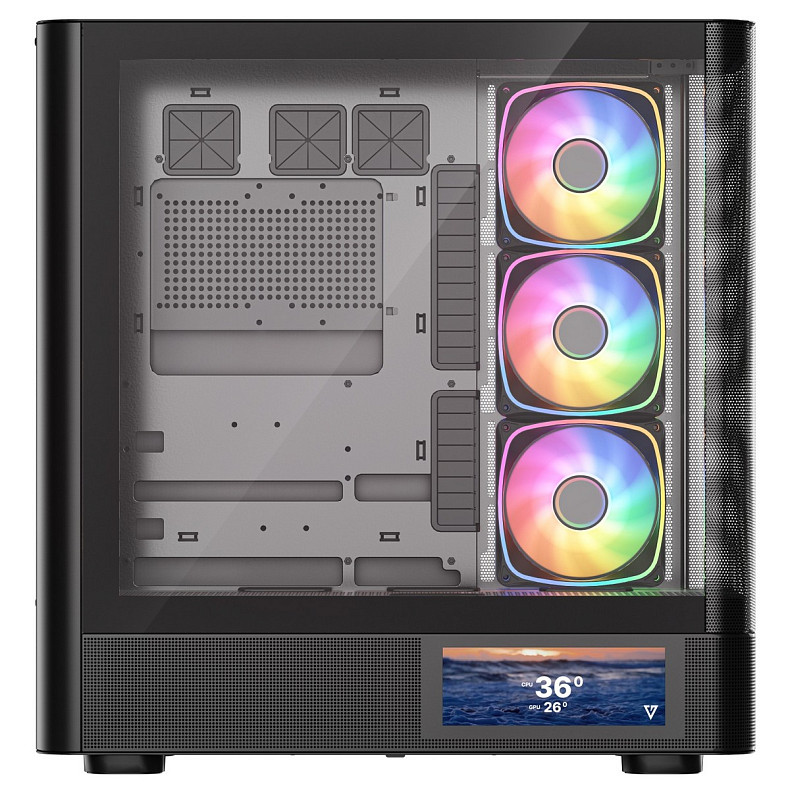 Корпус Modecom VOLCANO AQ400 ARGB MIDI SIDE LCD 6,2”, 4x120mm fans BLACK без БЖ ATX