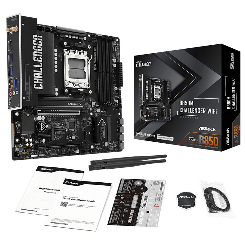Материнська плата ASRock B850M CHALLENGER WIFI (AM5/B850, 4*DDR5, 2xPCIex16, HDMI/DP, 4xSATAІІІ,2xM.2, 2.5GLan, mATX)
