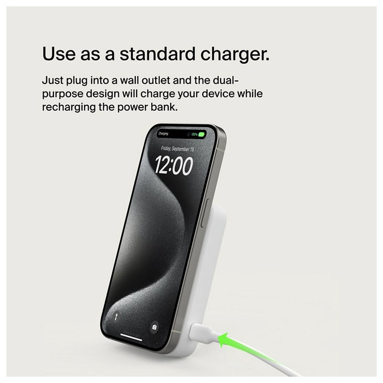 Аккумулятор портативный литий-ионный Power Bank Belkin 8000мА·ч, 15Вт, MagSafe Qi2, белый
