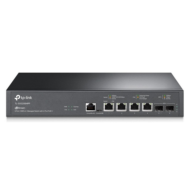 Коммутатор TP-LINK TL-SX3206HPP 2xSFP+ (10GE) 4x10GE LAN console+microUSB L2 JetStream 19" 1U