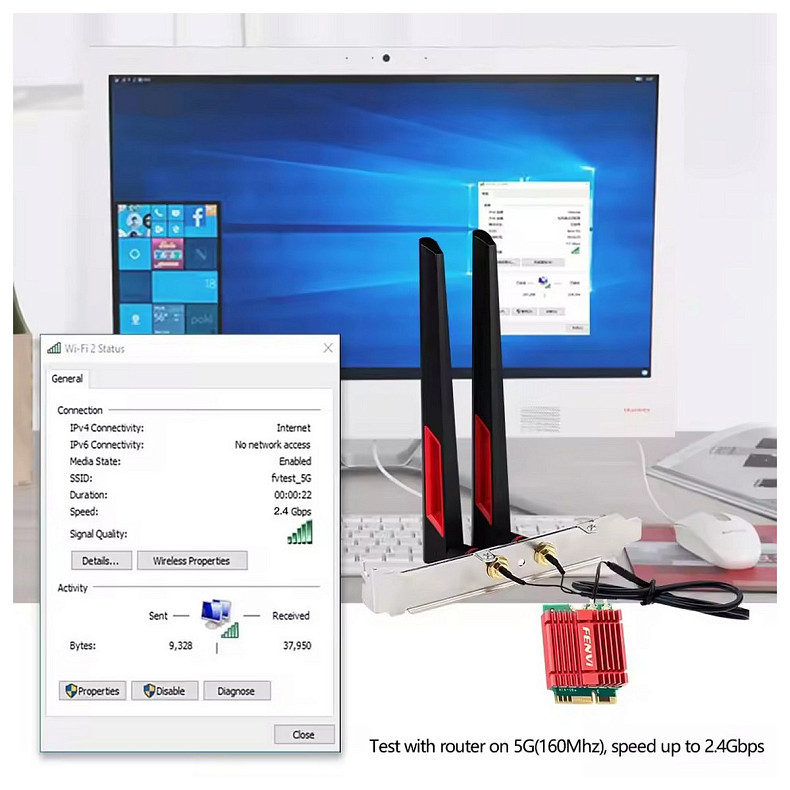 Беспроводной адаптер Fenvi FV-BE200NG Wi-Fi 7, Bluetooth 5.4 Tri-band 2.4G/5G/6GHz