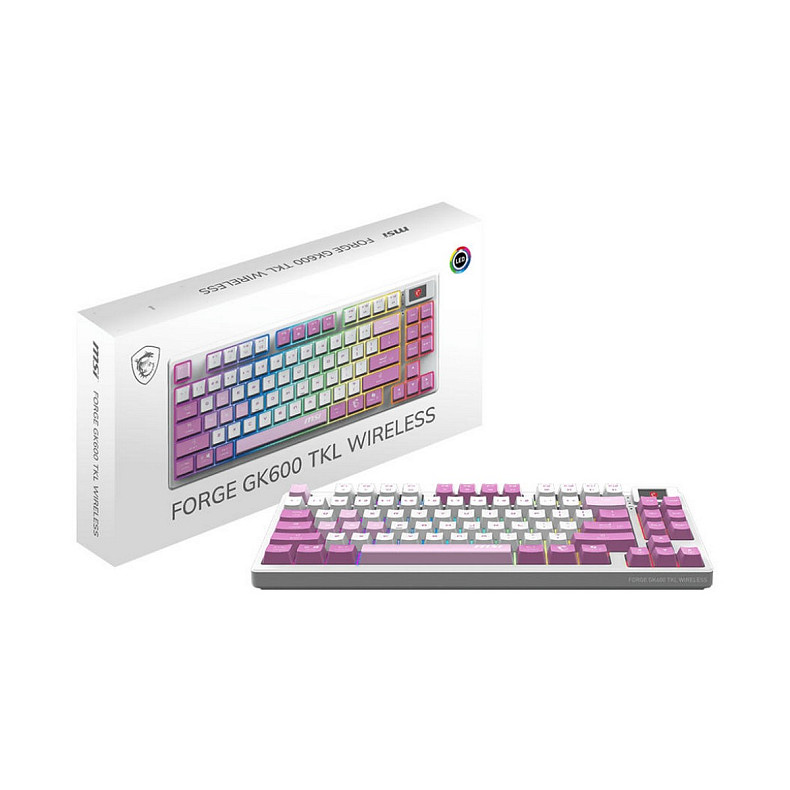 Клавіатура MSI Forge GK600 TKL W Violet UA 83key Mechanical Linear USB-A Wireless Blue