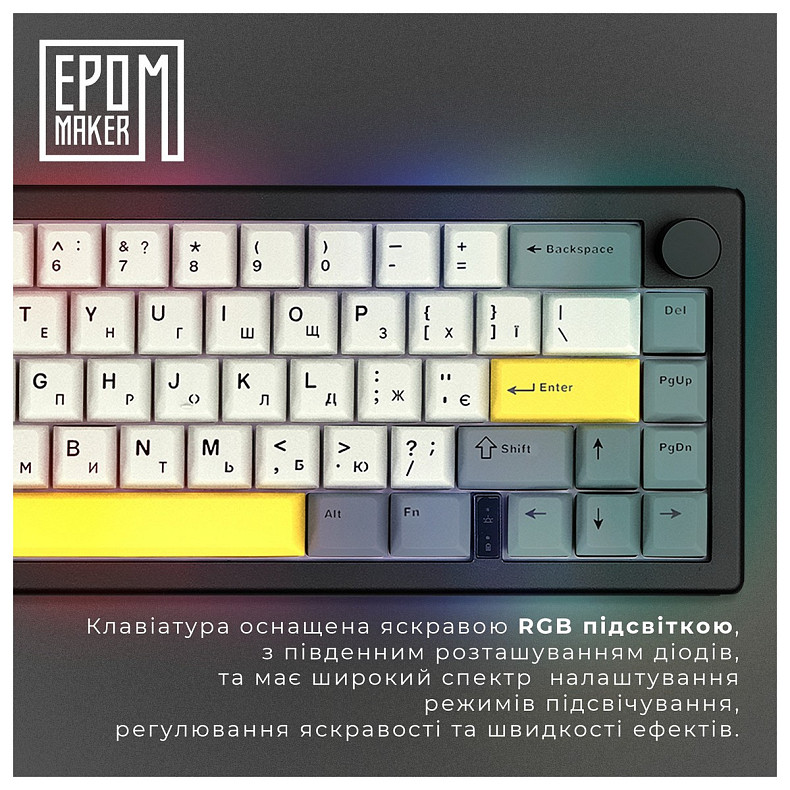 Клавіатура Epomaker EK68 65% Flamingo Switch Hot-Swap (2.4G/BT/USB) RGB UA Black (EK68-B-F)
