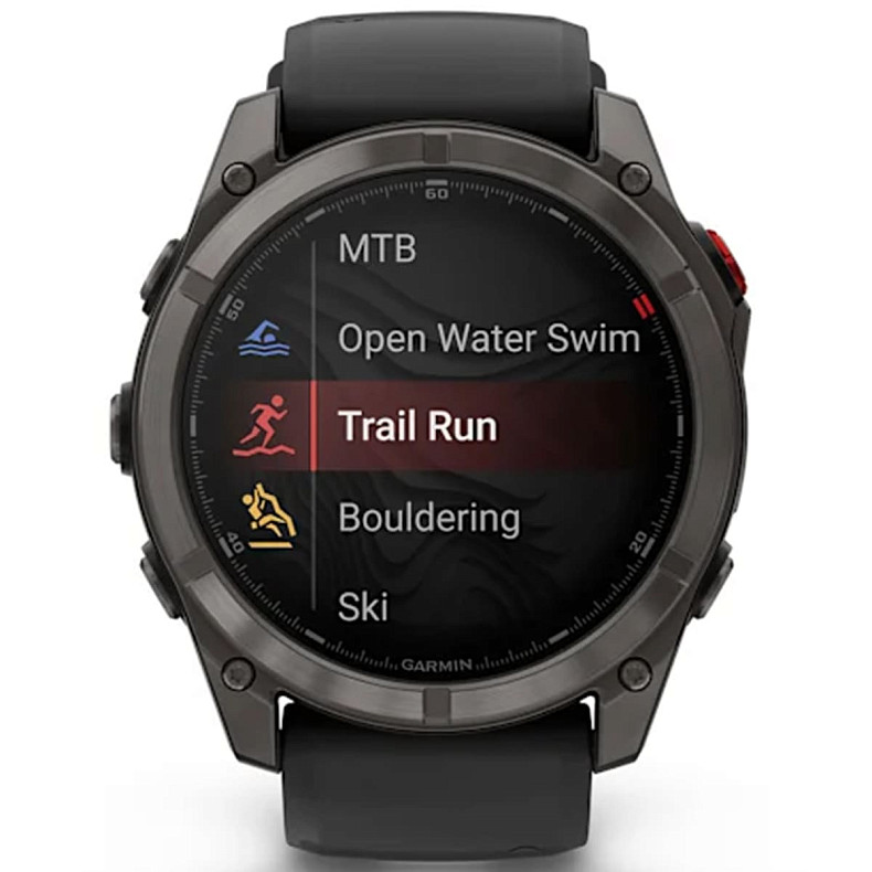 Спортивний годинник GARMIN Fenix ??8 Pro 51 mm AMOLED Sapphire Carbon Gray DLC Titanium with Black/Pebble Gray Silicone Band (010-03199-00)