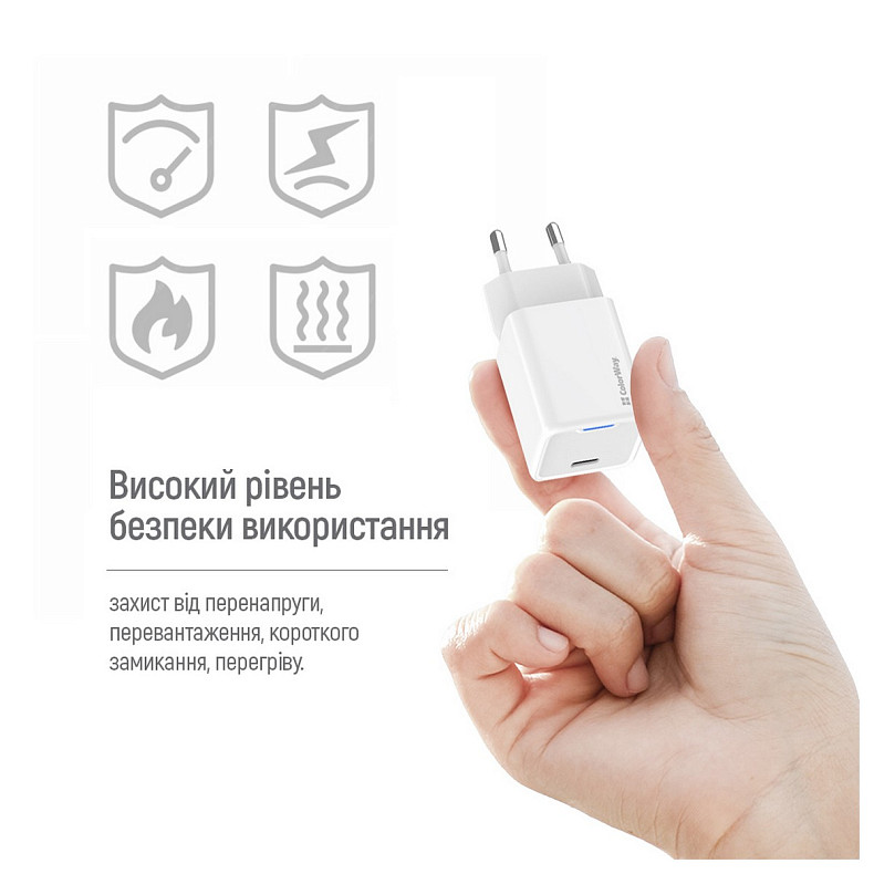 Зарядний пристрій ColorWay GaN Mini 45W PD Port PPS USB-C White (CW-CHS057PD-WT)