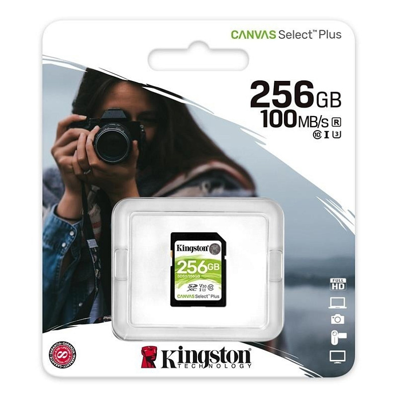 Карта памяти SDXC 256GB UHS-I/U3 Class 10 Kingston Canvas Select Plus R100/W85MB/s (SDS2/256GB)