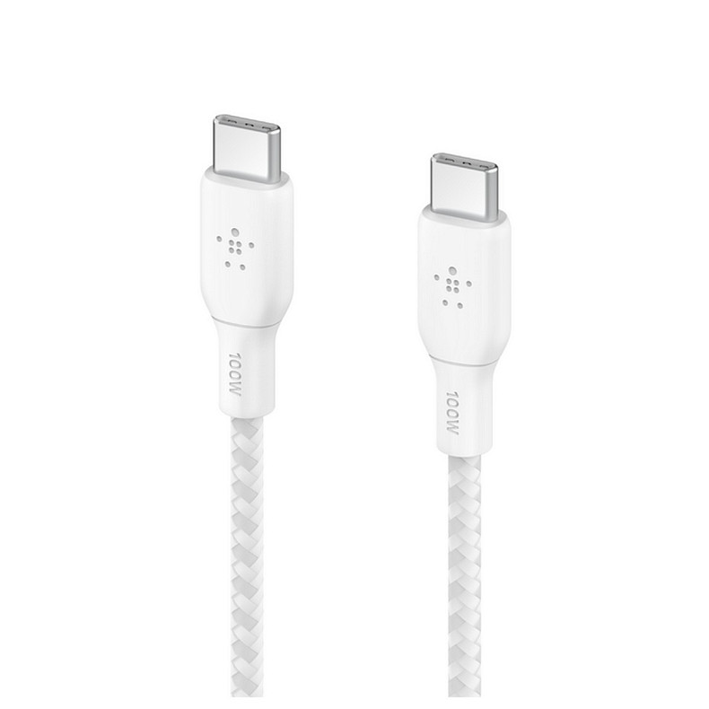 Кабель Belkin USB-С > USB-С, 2м, 100Вт, плетеный, белый