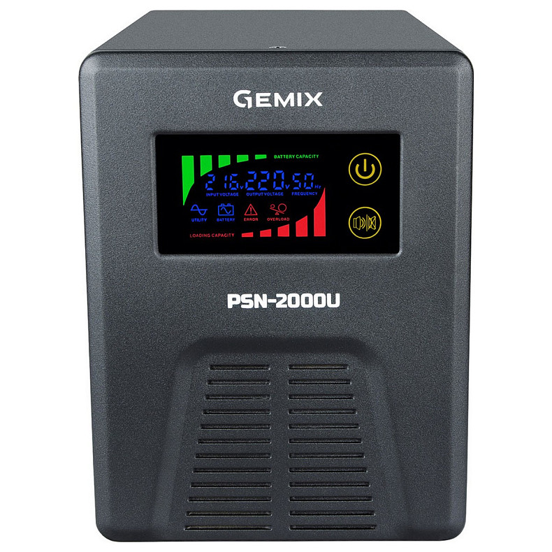 ДБЖ Gemix PSN-2000U, 2000VA/1200W 24V/220V, 7/13/18A, 3*Schuko, без АКБ