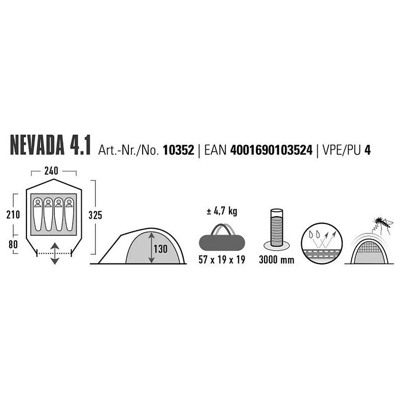 Намет чотиримісний High Peak Nevada 4.1 Deep Forest (10352)
