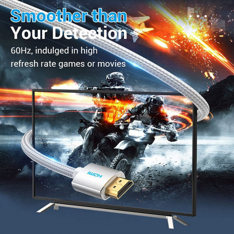 Кабель HDMI M-M, 2.0 м, V2.0, 4K 60Гц, оплетка, Silver Metal Type Vention