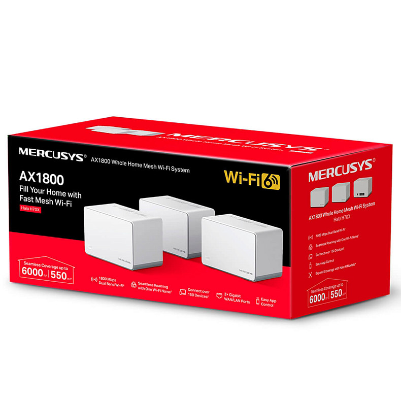 Wi-Fi Роутер MERCUSYS HALO H70X 3PK AX1800 3xGE LAN/WAN MESH