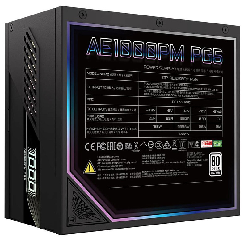 Блок живлення Gigabyte ATX 3.0 1000W GP-AE1000PM PG6