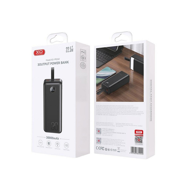 Универсальная мобильная батарея XO PR240 30000mAh Black (PR240.black)