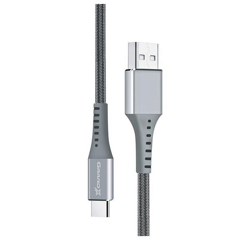 Кабель Grand-X USB-USB Type-C, 3A, 1.2м, Fast Сharge, Grey (FC-12G)