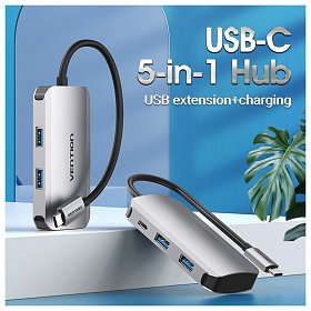 Хаб USB 3.1 Type-C -> 4хUSB 3.0/PD 100W 5-in-1 Vention