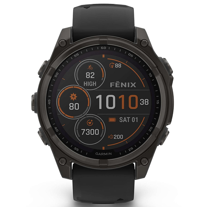 Спортивний годинник GARMIN Fenix 8 47mm Sapphire Solar Carbon Gray DLC Titanium with Black Silicone Band