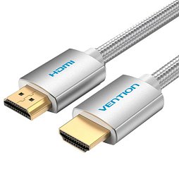 Кабель HDMI M - M, 2.0 м, V2.0, 4K 60Гц, обплетення, Silver Metal Type Vention