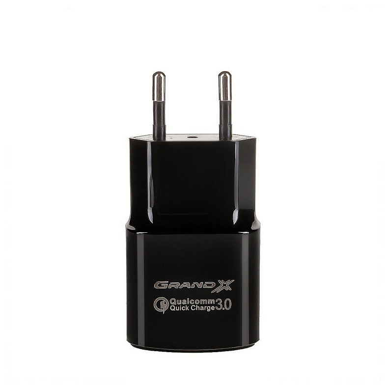 Сетевое зарядное устройство Grand-X (1xUSB 3.6В-12В/1.5А-3А) Black (CH-550BM) + кабель MicroUSB