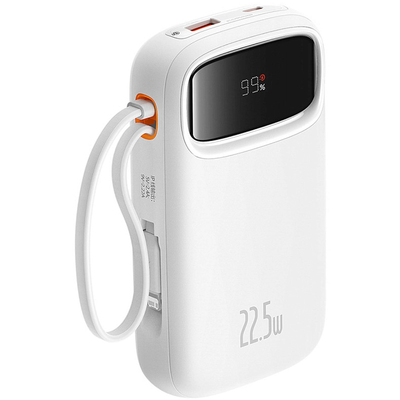 УМБ Baseus 20000mAh Qpow2 22.5W PD,QC3.0 USB-A, USB-C In/Out, with USB-C/Lightning cable,White