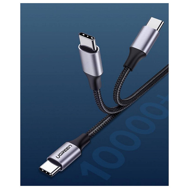 Кабель USB 2.0 Type-C M-M, 2 м, (18W) Чорний, Round Cable Nickel Plating Aluminum Shell US261 UGREEN