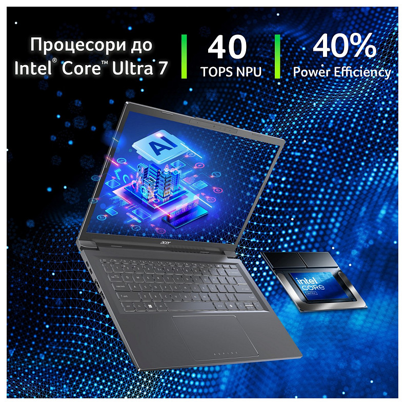 Ноутбук Acer Aspire 14 A14-52M 14" WUXGA OLED, Intel U5-226V, 16GB, F512GB, UMA, Win11, сірий